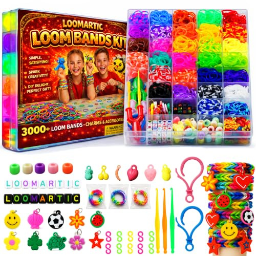 Loomartic 3000+ Loom Bands Kit Rubber Bands with Premium Quality Charms Loom Bands Kits for Girls with 30 Unique Colors Art and Crafts Supplies Friendship Bracelet Making kit in Toys Craft Storage Box