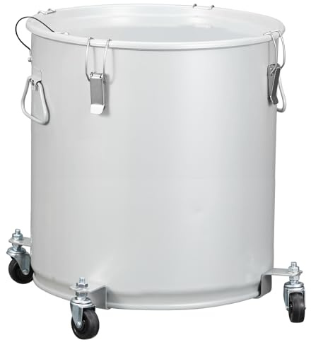 Fryer Grease Bucket 16 Gal, Coated Carbon Steel Oil Filter Pot with Caster Base, Oil Disposal Caddy, Transport Container with Lid Lock Clip Nylon Filter Bag, Silver