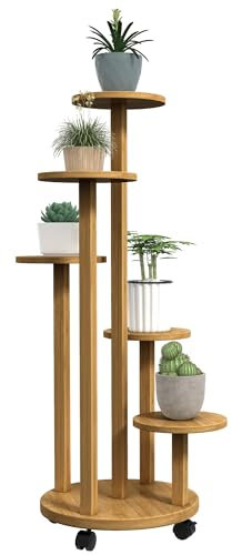Outsunny Étagère à plantes support à plantes en bambou étagères rondes à fleurs support de pots de fleurs 5 niveaux bois naturel