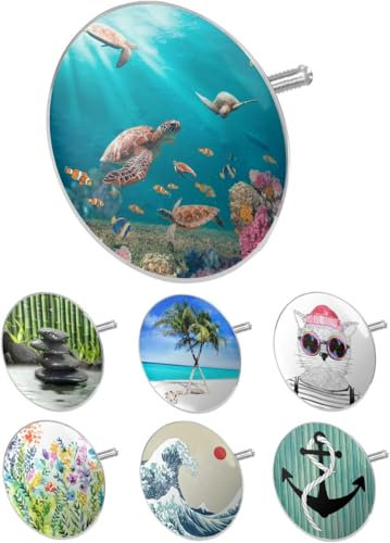 arteneur® - Badewannenstöpsel Universal mit Motiv Meeres Schildkröten | Dreifach Dichtung | Verstellbar | Rostfrei | Extra Schwer für stabilen Halt | Stöpsel Badewanne Zubehör