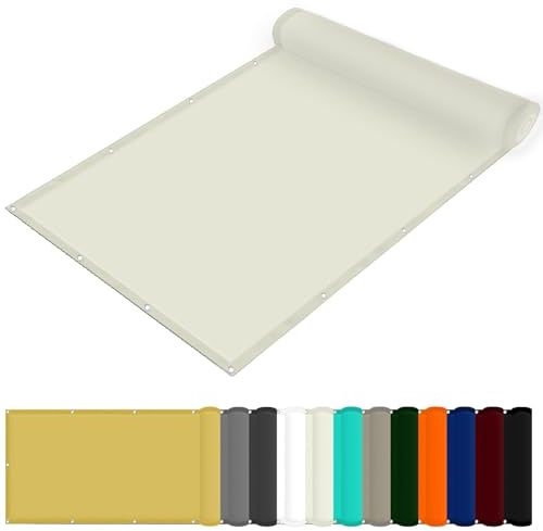 Rechteck Sonnenschutz Garten Balkon 180 x 340 cm Windschutz Rechteck Sonnenschirm Balkon Uv-Schutz-Polyestergewebe mit Seil Ideal für Schwimmbäder Partys Und Outdoor-Aktivitäten, Elfenbein