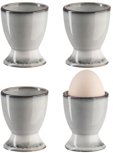 Bluweet Lot de 4 coquetiers en porcelaine - Pour chaque table de petit-déjeuner - Œufs durs et mous - Motif marbre gris (4.1)