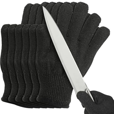 PATIKIL Cut Resistant Gloves, 6 Pair Level 5 Protection Anti Cutting Gloves Cut Proof Gloves for Kitchen Wood Carving Working, Small, Black