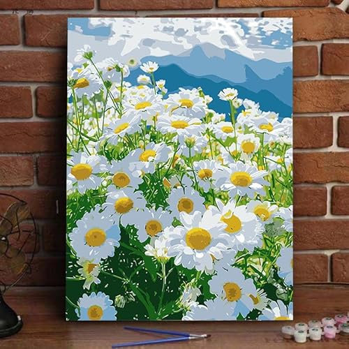 Landschaft Malen Nach Zahlen Erwachsene Bastelset, Paint by Numbers Blume Malen Nach Zahlen Anfänger, DIY Ölgemälde Leinwand Set mit 3 Set Pinsels und Farbe, Zimmer Deko 80x100cm, Geschenk für Frauen