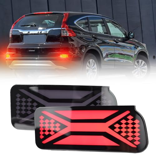 KEEGTBOX Rear Bumper Brake Tail Light Reflectors Compatible with Honda CRV CR-V SUV SE LX EX EX-L Touring 2015 2016 Rear Tail Fog Lamp Accessories (Smoke Lens)