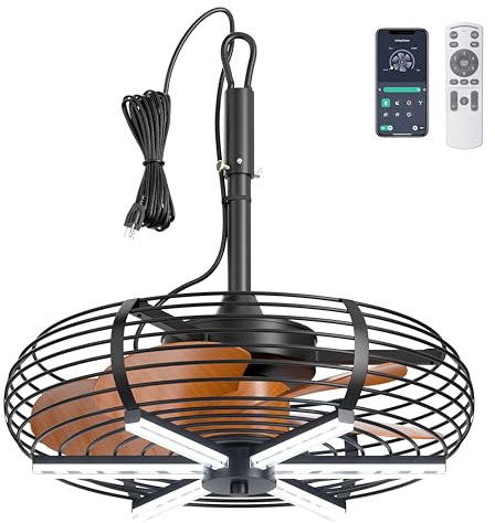 Coolbull Ventilatore da soffitto per esterni da 20 pollici con luce, ventilatore per gazebo con classificazione umida, ventilatore da soffitto plug-in, appeso con gancio, telecomando e app, 6
