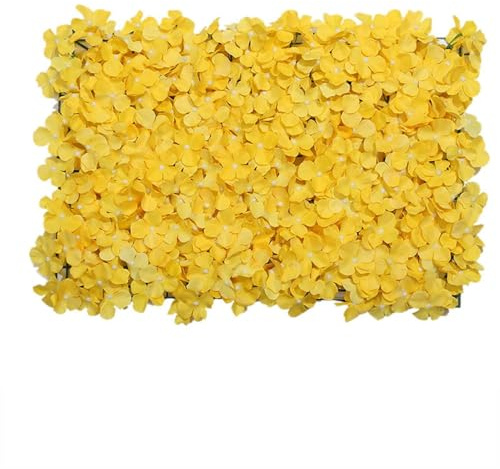 Heavyoff Lot de 2 Fleur Artificielle Panneau Mural Decoratif Hortensia Mur de Fleurs Artificielles pour Decoration Mariage Salon Maison, Jaune, 40x60cm