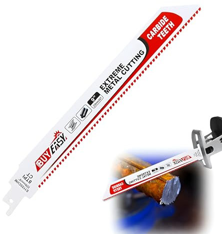 Carbide Reciprocating Saw Blade for Thick Metal, Cast Iron & Alloy Steel, S1155HM 228mm Sawzall Attachment 8TPI, Recip Saw Blade Saw Accessory