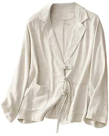 LCDIUDIU Blazer Femme Chic Et Elegant,Blazer D'Été Décontracté pour Femme, Vert, Manches Longues, Revers Crantés, Boucle Qipao, Veste De Costume Légère avec Poche, Hauts Élégants Le Travail
