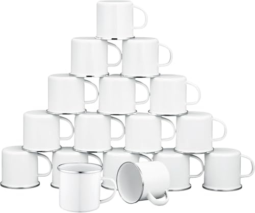 SCCFMM 10 Stück Sublimationsdruck, blanko, weiße Emaille-Tasse, 325 ml, silberfarbener Rand, Camping, Reisen, Kaffeetasse, Metallbecher, DIY-Thermotransferdruck für Weihnachten, Erntedankfest