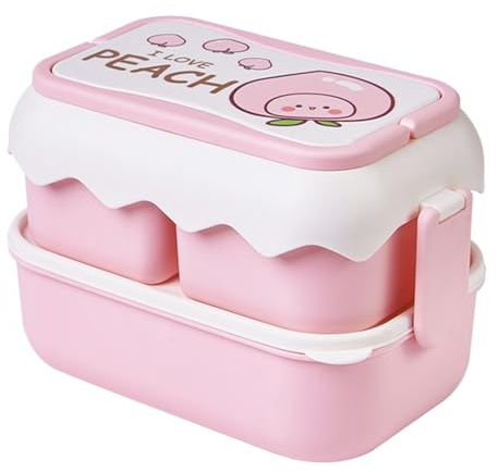 Nikou Boîte à lunch des élèves portables mignons enfants -ondes pour enfants caricatures Compartiment indépendant Conteneur pour les employés de bureau et les étudiants (Rose)