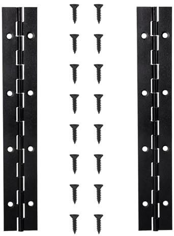 Piano Hinge, 2 Pcs 8 Inch Black Stainless Steel Continuous & Piano Hinges with 16pcs Screws, 1.2 Open 0.04 Inch Thick Heavy Duty Piano-Hinge for Folding Cabinet Doors Toolbox Wooden Box Furniture