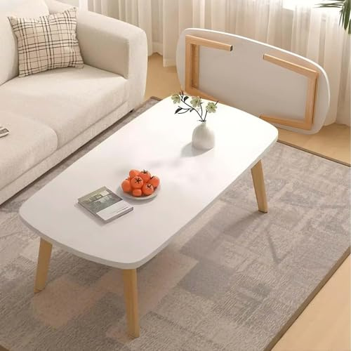 Creperture Klappbarer Couchtisch, Tragbarer Niedriger Bodentischmit Klappbaren Beinen für Kleiner Raum, Wohnzimmertisch Holz Kaffeetisch Sofatisch für Wohnzimmer, Schlafzimmer, Büro, 80x50x44cm,Weiß