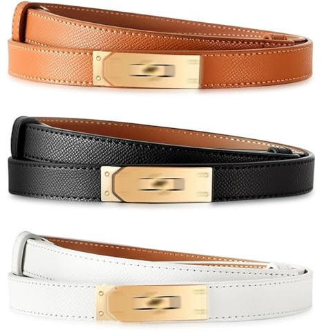 Zyiphor 3 Pezzi Cintura da Donna in Pelle PU Sottile Regolabile Cintura Donna Elegante con Chiusura a Torsione Cintura Decorativa Adatta per Abiti, Jeans, Vestito, Giacche (Nero, Marrone, Bianco)
