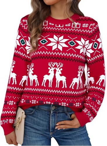 Litherday Pull de Noel Femme Pull Moche de Noel Ugly Christmas Sweater Drôle Hiver Chaud Chandail en Tricot Femme