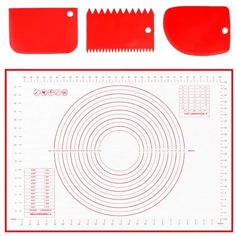 Alyvisun Tapete de Silicona para Amasar con 3 Raspador, Tapete Silicona Horno Reutilizable Antiadherente Tapete Silicone Cocina Accesorios para Repostería, Hornear, Galletas