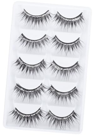Pestañas Postizas Realistas Negras de Fibra Artificial, 5 Pares | Ligeras y Fáciles de Aplicar, Acabado Natural para Maquillaje de Ojos, Accesorio Decorativo para Mujeres