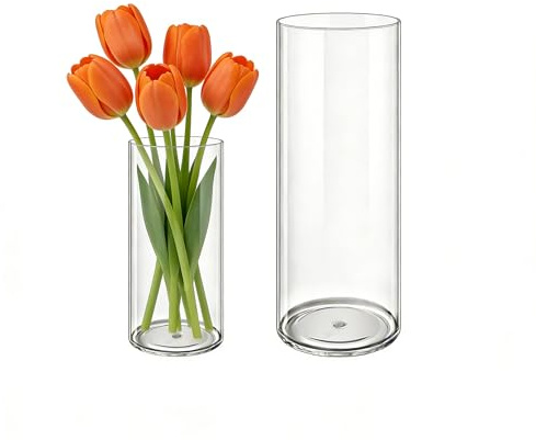MELEJIA Set di 2 Vasi in Acrilico, Rotondo Vaso Trasparente, Vaso Indistruttibile Leggero, Vasi Trasparente Resistente per Fiori Freschi/Finti, Decorazione Interna/Esternea (10 x 20cm e 12 x 30cm)