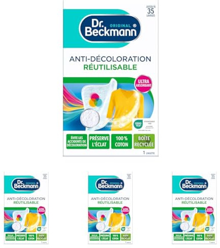 Dr. Beckmann - Lingette Anti-Décoloration Réutilisable x1 - Protection contre la décoloration et maintien de l'éclat des couleurs - Fibre 100% coton efficace jusqu'à 35 lavages (Lot de 4)