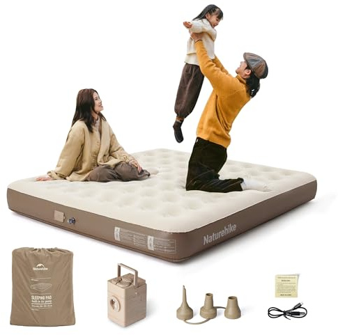 Naturehike Luftmatratze mit wiederaufladbarer elektrischer Luftpumpe, 25cm Selbstaufblasbare Luftbett 450kg MAX, Gästebett Camping- und Heimgebrauch aufblasbare Matratze (XL 3 Personen/213x182x25 cm)