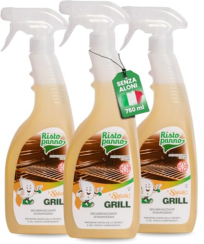 RISTOPANNO 3PZ x 750ml Decarbonizzante Forni, Griglie e Piastre in Schiuma | Sgrassatore Professionale - Detergente per Rimozione Rapida Grasso e Sporco - Pulizia Forno - Prodotti Pulizia SPLASH GRILL
