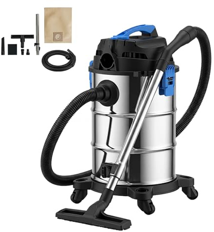 Spector 30L Wet Dry Vacuum Cleaner, 1400W Powerful Motor, Filtration Industrial Vacuum with Power Take Off Socket, Blower Function and Drain Outlet for Garage Workshop Car Cleaning