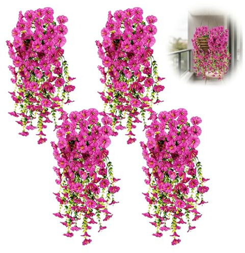 Bettinay 4 Pcs Artificial Hanging Plants Outdoor, 77cm Hanging Outdoor Artificial Flowers for Wall Garden Patio Yard Wedding Decorations