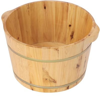 Baignoire de pieds en bois - 36,5 x 25 cm - Seau rond en bois de cyprès avec pneus en fer - Plateau de 12 mm d'épaisseur - Pour la maison, le sauna, l'hôtel, le bain de pieds