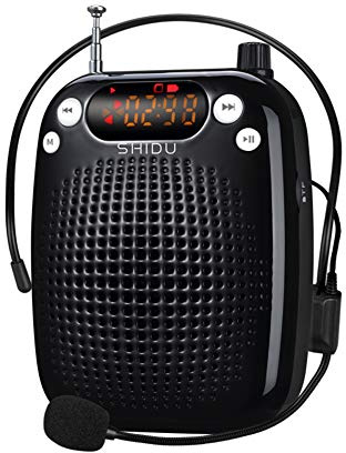 Amplificador de Voz portátil con micrófono SHIDU Sistema de PA Profesional Recargable de 10w Altavoz con micrófono con Cable Soporte Amplificador Voz para Profesores, guías turísticos,Yoga