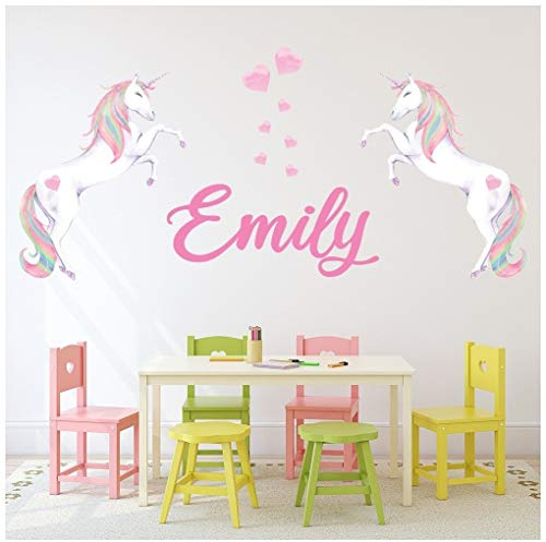azutura Custom Name Unicorns & Hearts Wall Sticker Personalised Kids Room Decal available in 8 Sizes Digital
