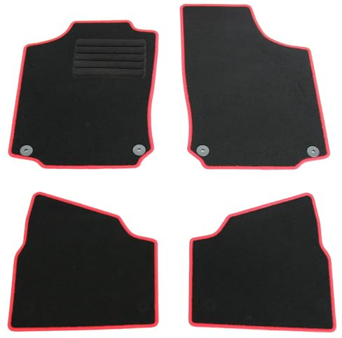 AD Tuning Textil Fußmatten für Opel Corsa C (08/2003-09/2006) | 4-teilig, 100 % passgenau, Textil, Schwarz, rote Randkettelung, mit Befestigung vorn beidseitig