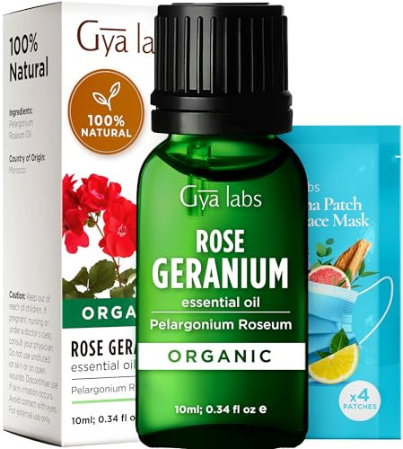 Gya Labs Organic Rose Geranium Essential Oil for Skin - 100% Pure Natural Organic Geranium Essential Oil for Diffuser - Natural Aromatherapy (10 ml)