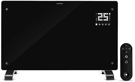 Devola Wifi Enabled Smart Electric Glass Panel Heater 2000W | Alexa Heating Control, Open Window Detection, Wall Mounted & Free Standing Low Energy Heaters with Timer | Lot 20, DVPW2000B (Black)