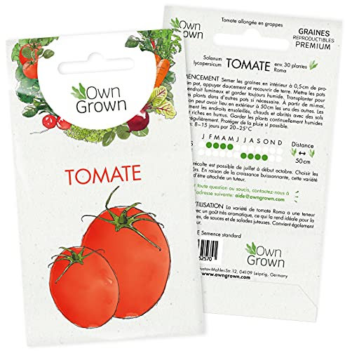 Graines de tomate (Solanum lycopersicum), graines de tomates à cultiver OwnGrown, graines pour environ 30 plants de la variété Roma