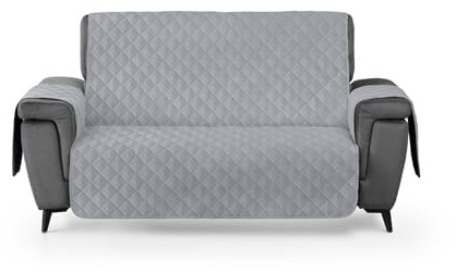 Textilhome Couvre Canapé Circus 3 Places 160 cm Réversible Matelassé Gray Clair