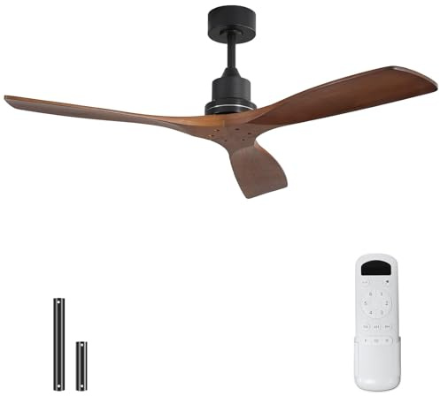 Ventilateur de plafond avec lumières 3 lames en bois sculpté sans bruit, télécommande de moteur réversible (132,1 cm ventilateur de plafond sans lumière)