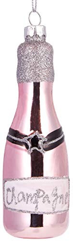 BRUBAKER Champagner Rosé - Handbemalte Weihnachtskugel aus Glas | Mundgeblasener Christbaumschmuck Figuren lustig Deko Anhänger Baumkugel - 12 cm