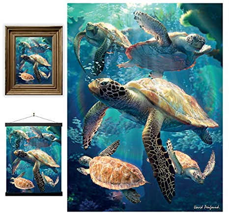 3D LiveLife Deluxebase sjösköldpadda linsformad väggaffisch. 3D Ocean Poster utan ram. Perfekt väggdekoration. Licensierat originalkonstverk av den berömda konstnären, David Penfound