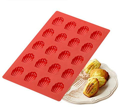 Molde de silicona Madeleines – 20 cavidades antiadherente molde de silicona, molde para hornear, bandeja de cubitos de hielo, sartén de silicona Madeleines para cocina