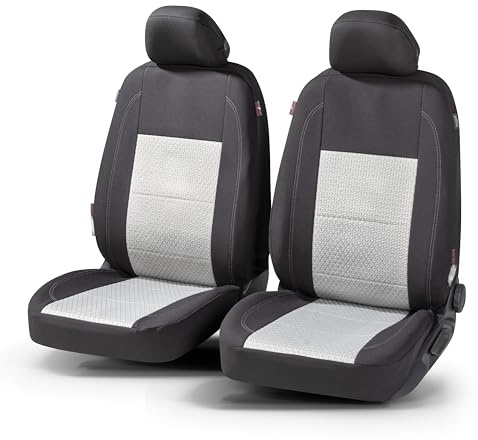 Walser Premium Autositzbezüge Avignon mit Reißverschluss Qualitätssieger Sehr Gut* Sitzbezüge Auto, Zipp-IT Schonbezüge, 2 Vordersitzbezüge schwarz/Silber 11870