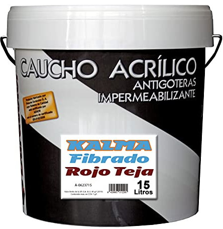 Pintura Kalma Antigoteras Fibrado - Color Rojo Teja - 15 Litros - Impermeabilizante de Caucho Acrílico con Fibra de Vidrio - Durabilidad y Elasticidad Permanente - Acabado Satinado - Duracolor