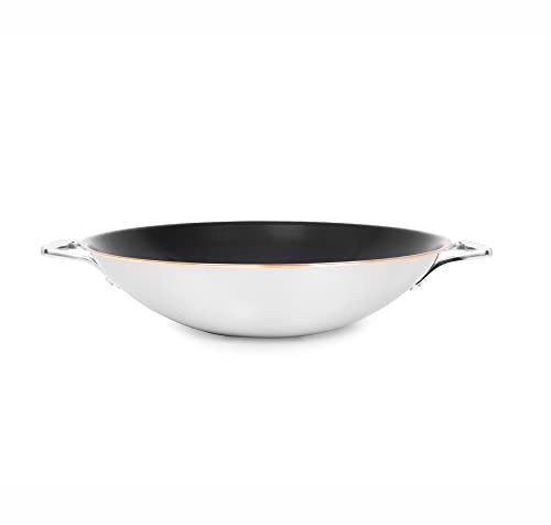 Olav Olavson® Wok Kupferpfanne mit Antihaftbeschichtung aus 5-Schicht-Material, induktions- und spülmaschinengeeignet, wiederbeschichtbar, entwickelt in Deutschland (36cm beschichtet | Servierer)