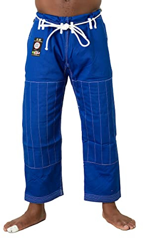Ronin BJJ Pants for Adults – Cotton Martial Arts Pants with 6-Loop Cord Drawstring (A1, Blue/Silver)