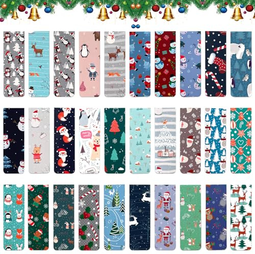 TOPJOWGA Weihnachten Lesezeichen - 30 Stück Magnetische Optische Lesezeichen, Niedliche Bunt Magnetic Bookmarks für Kinder Party Mitgebsel