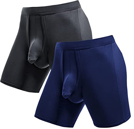 Ouruikia Herrunderkläder boxershorts anti-skavning långa ben boxershorts för män etikettlösa boxershorts separat påse, 2 Pack-navy/Grey, M