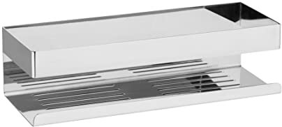 WENKO Turbo-Loc Wandablage Genova Shine, Bad-Ablage, Befestigen ohne Bohren, 30 x 8 x 10,5 cm, Silber glänzend