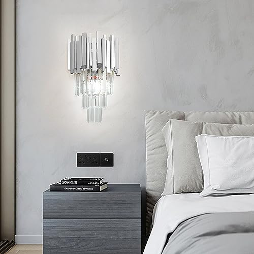AHXIAOZN Modern Crystal Wall Lamp, 3 Tiers Crystal Wall Sconces Lights, E14 Crystal Wall Sconce Light for Bedroom Living Room Kitchen Hallway Stairs