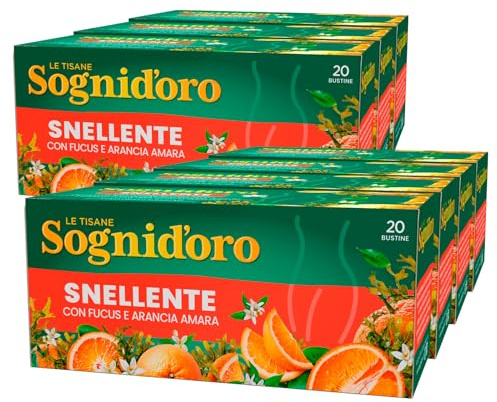 Sognid'oro Tisana Snellente Infuso con Estratti Naturali di Fucus Arancia Amara Rosa Menta Rosmarino Tè Verde - 7 Confezioni da 20 Filtri