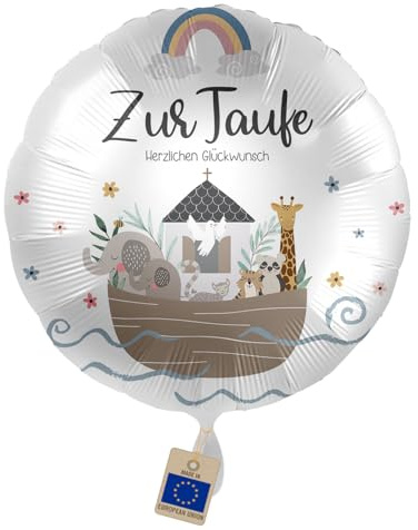 Folienballon zur Taufe Herzlichen Glückwunsch - Arche Noah | Taufdeko Ballon mit Regenbogen & Tieren, Geschenkballon Tauffeier, Jungen & Mädchen, Helium/Luft, Made in EU