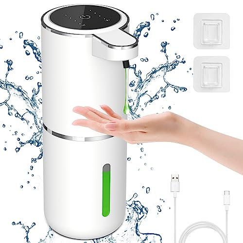 Cuteefun Automatischer Seifenspender, Leistungsanzeige, 380ml Elektrischer Flüssigseifenspender mit Sensor, 4 Kontrollstufen, Seifenspender Automatisch Wandmontage für Badezimmer, Küche
